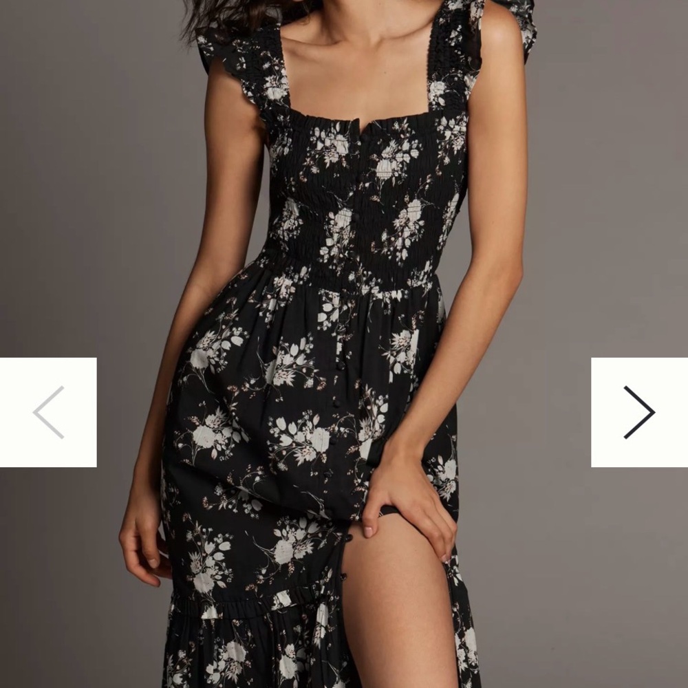 Anthropologie Black and White Floral Midi Dress